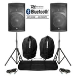 Pair Active DJ Speakers PA Pro Bi-Amp System Bluetooth 15" 2800W + STANDS BAGS