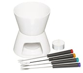 KitchenCraft Chocolate Fondue Set in Gift Box, with Four Stainless Steel Forks and Tealight Candle, Ceramic Bowl and Stand, Ideal for Parties and Dipping Sweets, Fruit or Biscuits, White