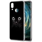 Huawei P20 Lite Case, Eouine Huawei P20 Lite Phone Case Clear with Pattern [Ultra Slim] Shockproof Soft TPU Silicone Gel Back Cover Bumper Skin for Huawei P20 Lite Smartphone (Black cat)