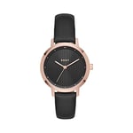 DKNY Watch for Women, Three Hand movement, 32mm Rose Gold Stainless Steel case with a Leather strap, NY2641