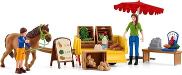 schleich 42528 FARM WORLD – Étal mobile de la ferme, jeu de ferme avec figurines de fermiers, cheval et étal de marchandises, jouets animaux de la ferme pour enfants dès 3 ans