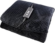 Waffle Soft Fleece Heated Electric Throw Over Blanket Honeycomb Overblanket with Timer and 10 Heat Settings (Dark Grey)