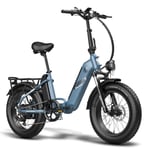Elcykel 20'' FAFREES FF20 Polar 500W Hopfällbar cykel Stora däck 25 km/h 48V 20,8Ah 7 växlar Grå-blå med Present Pumpa