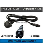 Laptop 3 Pin Mains Clover Leaf Power Cord Cable Lead Uk Brand