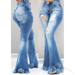 Jeans Dames Denim Flare Jeans Femmes Jeans Déchirés Denim Skinny Jeans Pantalon Femme Large Jambe Trou Jeans XL Bleu Clair