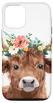 iPhone 14 Pro Spring, Highland Cow | Elegant Scottish Highland Cow, Floral Case