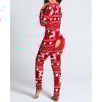 Sexig Pyjamas för kvinnor Julpyjamas Nyårs Jumpsuit Sovkläder Button-down Fram Bak Rumpa Rumpa Öppen Ass Flap Jumpsuit Print Loungewear Pink S