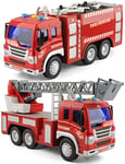 Fire Truck Toy, 2Pcs Fire Engine Toys, 1:16 Model Vehicle with Light/Sound/Extending Ladder, Friction Powered, Christmas Party Birthday Gifts For 3-13 Year Old Boys and Girls