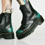 Dr. Martens Jadon Black / Green Platform Boots Vintage Leather Uk 13 Eu 48 Us 14