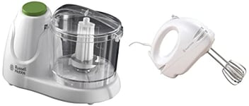 Russell Hobbs Mini Chopper 22220, 130 W - White & Food Collection Hand Mixer with 6 Speed 14451, 125 W - White