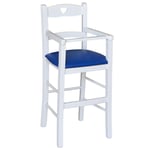Chaise Haute En Bois Blanc Avec Assise Rembourrée En Similicuir Bleu