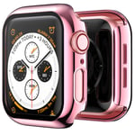 NotoCity Hard Glass Case Compatible with Apple Watch Series 6 SE 44mm Series 5 Series 4, Hard PC Case Slim Tempered Glass Screen Protector Overall Protective Cover for iwatch(clear,rose pink 44mm)