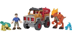 Imaginext Jurassic World Camp Cretaceous Runaway Dinos 5-Piece Dinosaur Toy Set with Ben and Bumpy for Kids Ages 3+ Years, HCR94