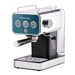 Russell Hobbs Espresso Machine, 15 Bar Pump Pressure + Milk Frother Steam Wand, Latte & Cappuccino, Detachable Water Tank, ESE pods,Cup warmer, Ocean Blue Stainless Steel 26451