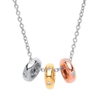 3-Colour Silver  CZ Trilogy Halo Rings Charm Necklace 15 + 2 inch - GVK167