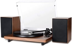 Bluetooth Record Player Wireless Turntable HiFi System Wooden Bluetooth Turntable Converter with Counter Weight, Audio Music Player with Twin Detachable Speakers