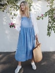 NRBY Violetta Linen Pinafore Midi Dress, Brilliant Blue