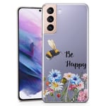 Phone Case for Samsung Galaxy S20 FE - Clear Soft Gel Cover Wild Bees and Flowers Style Text - Be Happy