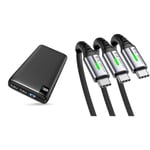 Hiluckey Portable Charger 26800mAh 22.5W USB C PD Power Bank Fast Charging QC & INIU USB C Charger Cable, [3 Pack, 2+2+0.5m] USB A to USB C Cable 3.1A Fast Charging, Braided Phone Charger Type C Cable