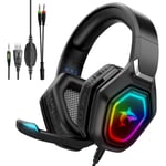Gaming Headset for Xbox One PS4 PS5 PC Nintendo Switch - Gaming Headphones with Microphone, 3.5mm Wired Over-Ear Gaming headsets w/ 7.1 Surround Sound, RGB Lights, Headset Splitter and In-Line Control