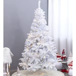 Sapin de Noël Artificiel Blanc Lumineux, Uten Sapin de Noël 150cm Décoration Fêtes Arbre de Noël avec Support en Métal 450 Branches avec Lumières