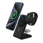 Crong MagSpot Pivot Stand - MagSafe laddare för iPhone, Apple Watch och AirPods (Shadow Black)