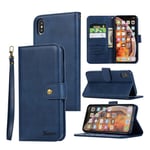 Apple YEKKO iPhone Xs Max leather wallet case - Blue Blå