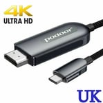 PODOOR USB Type C to HDMI Cable Thunderbolt 3 MacBook Pro/Air, Samsung Galaxy