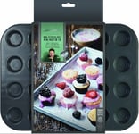 Jamie Oliver Mini Muffin Tray, 24 Hole Non Stick Carbon Steel Heavy Duty Green
