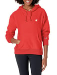 Champion Women's Reverse Weave Hoodie, Hooded Sweatshirt, Poppy Orange Left Chest C, Large