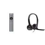 Logitech Spotlight Wireless Presentation Remote - Grey & H390 Wired Headset for PC/Laptop, Stereo Headphones with Noise Cancelling Microphone, USB-A, In-Line Controls, Works with Chromebook - Black