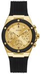 Guess GW0030L2 | Women's Athena | Black Rubber Strap | Gold Watch