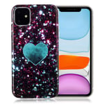 Marmormotiv iPhone 11 skal - Glittrande Blått Hjärta