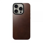 NOMAD iPhone 15 Pro Skin Magnetic Leather Back Horween Rustic Brown