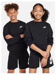 Nike Older Unisex Club Fleece Small Logo Crew - Black/White, Black/White, Size Xs=6-8 Years