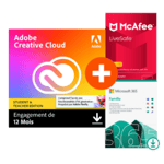 Pack Adobe Creative Cloud All Apps - Etudiants/Enseignants + Microsoft 365 Famille + McAfee LiveSafe - 1 an