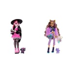Monster High Draculaura Doll with Pet Bat-Cat Count Fabulous and Accessories like Backpack & Clawdeen Wolf Doll with Pet Dog Crescent and Accessories like Backpack, Planner