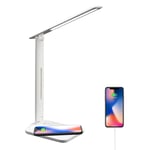 10W led Lamps with Wireless Charging, Table lamp USB Charging Port, Dimmable Eye-Caring Office Lamp for Work, Folding Desk lamp (White)
