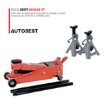 Autobest - Pack best levage 3T Cric Pro hydraulique roulant double pompe et chandelles voiture à crémaillère
