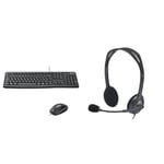 Logitech MK120 Wired Keyboard and Mouse Combo, Optical Wired Mouse, USB Plug-and-Play, Black & H111 Wired Headset, Stereo Headphones with Noise-Cancelling Microphone, 3.5 mm Audio Jack
