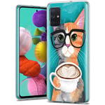 Pnakqil Samsung Galaxy A71 4G Case, Clear Transparent with Pattern Cute Silicone Shockproof Soft Gel TPU Ultra Thin Rubber Bumper Protective Back Phone Case Cover for Samsung A71 4G, Cat and Coffee