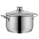WMF High Casserole Approx 3.7L Diadem Plus Pouring Rim Glass Lid Cromargan Stainless Steel Polished Suitable for Induction Hobs Dishwasher Safe, 20 cm, Silver