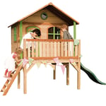 Sophie Maison Enfant avec Toboggan vert Aire de Jeux pour l'extérieur en marron & vert Maisonnette / Cabane de Jeu en Bois fsc - AXI