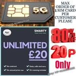 UNLIMITED DATA SMARTY Sim Card -Pay As You Go Phone CALLS TEXT 4G 5G WIFI ROUTER