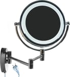 HIMRY 8,5 Pouces LED Miroir cosmétique Mural Grossissant x7 Lumineux Extension Pliant - Double Face avec Normale et Grossissant x7-360 degrés Rotation, KXD3129-7x