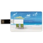 4G USB Flash Drives Credit Card Shape Seaside Memory Stick Bank Card Style Sunshade Drinks Pair of Reclining Chairs Facing to Ocean Seascape,Blue Lime Green and White Waterproof Pen Thumb Lovely Jump