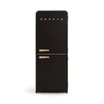 CREATE / RETRO FRIDGE COMBI 185 GOLD/Réfrigérateur combiné noir avec poignée dorée et congélateur 401L / 190W, système No Frost, 3 étagères, 2 tiroirs, 70x65x185 cm