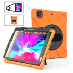 QYiD Case for Pad Pro 12.9" 2020 & 2018 with Screen Protector, [Supports 2nd Gen Pencil Charging], Heavy Duty Shockproof Cover with Rotatable Kickstand/Strap, Belt for iPad Pro 12.9 4th Gen, Orange