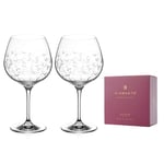 DIAMANTE Gin Copa Glass Pair Crystal Gin Glasses- 'Floral' Collection Hand Etched Crystal Balloon Glasses - Set of 2