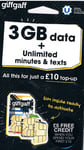 GiffGaff Triple Sim - 3GB Data + Unlimited Texts/Minutes + £5 FREE for £10 Only!